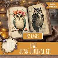 Owl Junk Journal Kit | Vintage Owl Printable Pages & Ephemera | Rustic Grunge Wall Art | Baby Ow