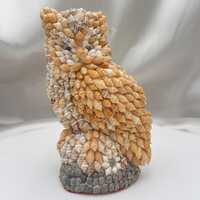 Vintage Shell Owl Figurine &bull; Handcrafted Philippines Folk Art &bull; Coastal Cottage Decor