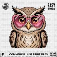 Owl Valentine PNG with Pink Heart Sunglasses Woodland Bird Lover