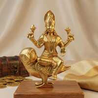Lakshmi On Uluka Owl Statue: Laxmi Brass Decorative Figurine 40mm (4 cm) in height
