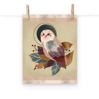 The Owl and the Moon – Woodland Art Print, Folk Nature Illustration