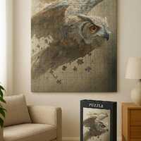 Puzzleborn Owl Puzzle - Flying Owl Formed from Puzzle Pieces, Fantasy Bird Jigsaw Art, 252/500/1000 