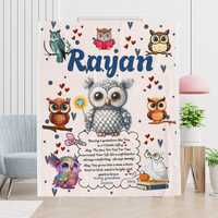 Grandson Personalized Owl tail Name Blanket Velveteen Plush love note Blanket birthday gift from gra