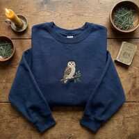 Embroidered Barn Owl Sweatshirt, Bird Watcher Hoodie, Nature Lover Crewneck, Forest Wildlife Shirt, 