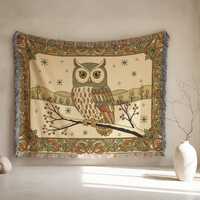 Owl Woven Blanket, Winter Scene Tapestry Throw, Bird Lover Gift