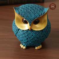 Modern Classy Lucky Owl Resin Showpiece (Blue) | Handcrafted Owl Figurine for Home & Office Deco