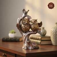 Owl Couple on Tree Showpiece | Handcrafted Resin Bird Statue for Home, Bedroom & Garden Decor