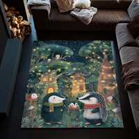 Fairy Woodland Animal Area Rug Hedgehog & Owl Forest Scene Rug