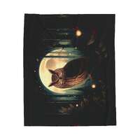 Owl Moon Forest Velveteen Plush Blanket Nightime Owl Illustration midnight forest owl new moon beaut