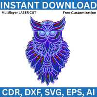 Owl Multilayer Laser Cut Wall Art SVG DXF AI