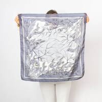 Owl Hand Painted Grey Silk Scarf Bird Print Winter Bandana Owl Christmas Gift 25X25