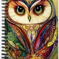 Artistic Owl Spiral notebook- custom- journal-diary-recipe book-Owl Art