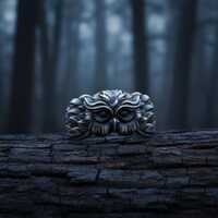 Owl Ring 925 Sterling Silver Oxidized Finish Detailed Bird Totem Statement Band Animal Jewelry