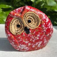 Vintage Small Owl Ceramic Red Splatter Decor Figure