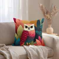 Colorful Owl Throw Pillow with Insert, Decorative Sofa Pillow, Owl Cushion, Living Room Decor, Bird 