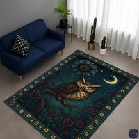 Mystical Owl Moon Rug Vintage Botanical Night Garden Carpet Fairy Tale Cottagecore Home Decor