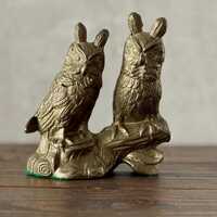 Vintage Brass Owls on a Branch Statue, Figurine