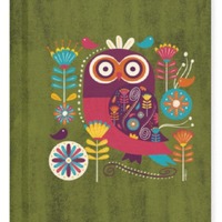 Whimsical Folk Owl Journal, Hand Drawn Hardcover Notebook, Colorful Owl Art Journal, Nature Inspired