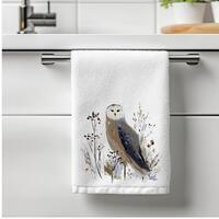 Barn Owl Hand Towel | Watercolor Owl, Neutral Nature