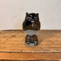 Vintage Smoky Grey Blown Glass Owl Figurine: Reijmyre Sweden