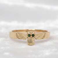 Brass Owl Ring with Wings | Dainty Gold Plated Bird Jewelry | Minimalist Animal Stacking Ring | Uniq