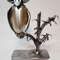 SPOON - FORK OWL mounted on tree Upcycled Metal Art
