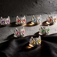Owl Adjustable Ring | Gothic Animal Ring | Vintage Style Open | Size Statement Ring | Colorful Eyes