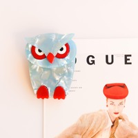 Owl Brooch Pin, Animal Retro Art Brooch, Bird Collector's Gift, Large Acrylic Mid-century Pin.