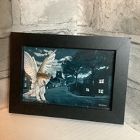 Barn Owl Original watercolour painting painted on a vintage postcard