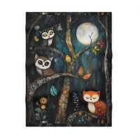 Woodland Moon Owls and Fox Baby Blanket | Night Forest Nursery Throw