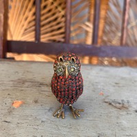 Vintage Mini Nepalese Bejeweled Brass Owl:  Retro Home Decor