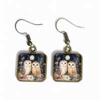 Owl Pair under the Moon Bronze Vintage Inspired Earrings