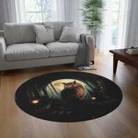 Moonlit Owl Round Rug | Forest Night Illustration art by jacqueline mcculloch for house of harlequin