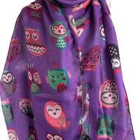 Ladies purple scarf with cute owl design, bn, Christmas, stocking filler, birthday, gift