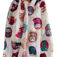 Ladies cream scarf with cute owl design, bn, Christmas, stocking filler, birthday, gift
