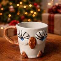 Handmade Ceramic Owl Mug, Sculpted Pottery Coffee Cup, 180 ml