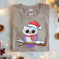 Cute Christmas Owl Shirt, Santa Owl T-Shirt, Funny Winter Owl Graphic Tee, Unisex Holiday Shirt, Chr