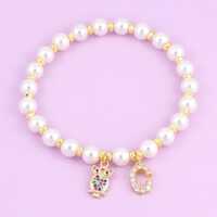 Owl Pearl Initial Bracelet ,dainty bracelet, Letter Jewelry,  Gold Beaded,Anniversary Gift for Her
