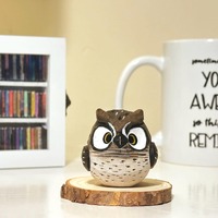 Hand Carved Wooden Owl Figurine &ndash; Cute Small Owl Sculpture, Handmade Animal Art, Desk Decor, O