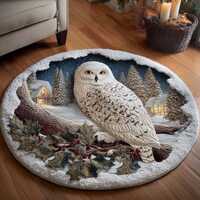 Snowy Owl Round Rug &ndash; Winter Animal Art Home Decor