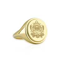 14K Gold Christmas Cartoon Owl Signet Ring, Oval Engraved Holiday Jewelry, Gold Animal Lover Ring