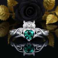 Unique Branch Twig Vine Owl Engagement Ring Round Green Emerald Nature Bridal Wedding Ring Antique O