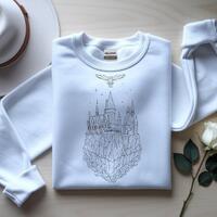 Wizard Castle Owl PNG, Fantasy Line Art Castle Design, Magical Hogwarts Inspired Illustration, Minim