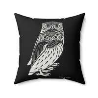 Vintage Owl Pillow | Woodcut Illustration, Gothic Bird Art, Occult Decor, Boho Woodland Cushion