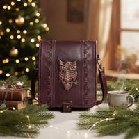 Owl burgundy handmade leather bag Small crossbody bag Genuine leather crossbody purse Leather handba