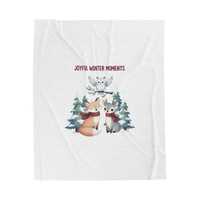 Joyful Winter Moments Fox & Owl Velveteen Plush Blanket | cute winter animal, woodland creature