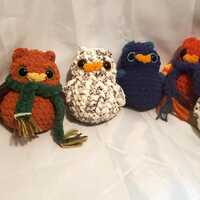 Made-To-Order Crochet Owl Plush with Glasses & Scarf: Scarves double as bookmarks!