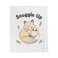Snuggle Up Fox & Owl Velveteen Plush Blanket | cute winter animal, cozy woodland