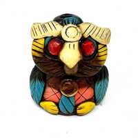 Vintage Owl Whistle Mexican Folk Art Handmade Pottery Colorful Aztec Style