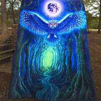 Owl Moon Blanket- Soft throw blanket, mystic forest psychedelic home decor, witchy bedroom, fuzzy be